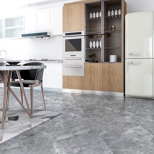 Art3dwallpanels Peel and Stick Floor Tile 30-Pack 12x12 inch Grey Marble | Self Adhesive, Waterproof Vinyl Flooring, Marble Pattern, for Kitchen, Dining Room, Bedrooms, Cover 30 Sq. Ft