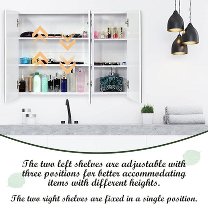 GLACER Large Mirrored Medicine Cabinet, Bathroom Wall Mounted Storage Cabinet with Triple Mirrored Doors, Ideal for Bathroom, Living Room, 36 x 4.5 x 25.5 inches (White)
