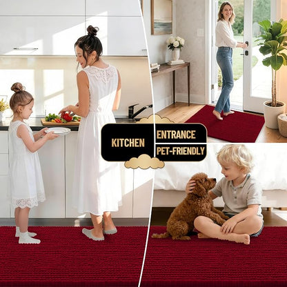 OLANLY Thick Chenille Bathroom Runner Rugs 44x24, Absorbent Bath Mat, Red | Soft Bath Rugs, Rubber Backing, Machine Wash Dry, Bath Mats for Bathroom, Tub and Shower, Home Decor Accessories