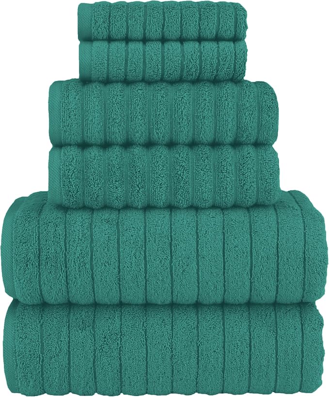 Elegant Comfort 100% Turkish Cotton Corduroy Ribbed Luxury Bath Towels 6-Piece Set, Premium Feel - Quick Dry, Highly Absorbent, Contains 2 Bath Towels, 2 Hand Towels, and 2 Washcloths, Turquoise