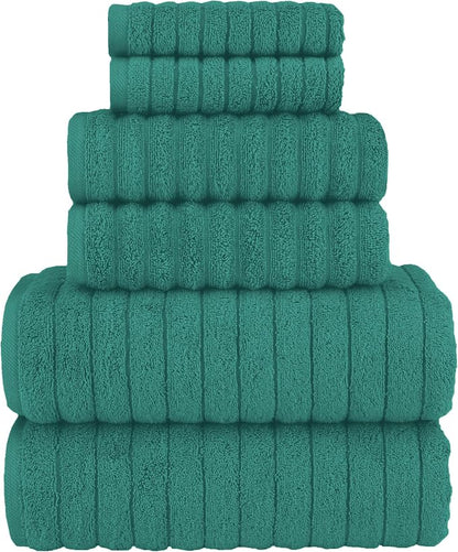 Elegant Comfort 100% Turkish Cotton Corduroy Ribbed Luxury Bath Towels 6-Piece Set, Premium Feel - Quick Dry, Highly Absorbent, Contains 2 Bath Towels, 2 Hand Towels, and 2 Washcloths, Turquoise