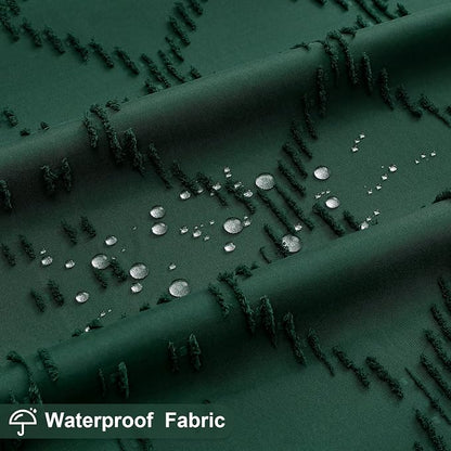 Dark Green Boho Fabric Shower Curtain with Tassel 72x72, Tufted Textured | Modern Farmhouse Curtain for Bathroom, Standard Bathroom Curtain, Minimalist Decor, Waterproof