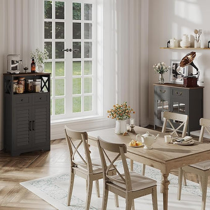 ChooChoo Farmhouse Storage Cabinet, Bathroom Floor Cabinet with Doors and Drawers, Kitchen Pantry Cabinet for Living Room, Laundry, Black
