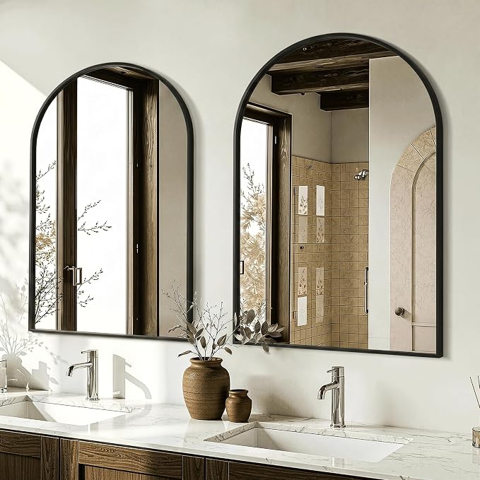 AMOISE Arched Bathroom Mirror for wall, 2Pack 30"x20" Vanity Mirror, Black | Metal Frame, HD Glass, Over Sink Mirror for Bathroom, Entryway, Living Room & Bedroom