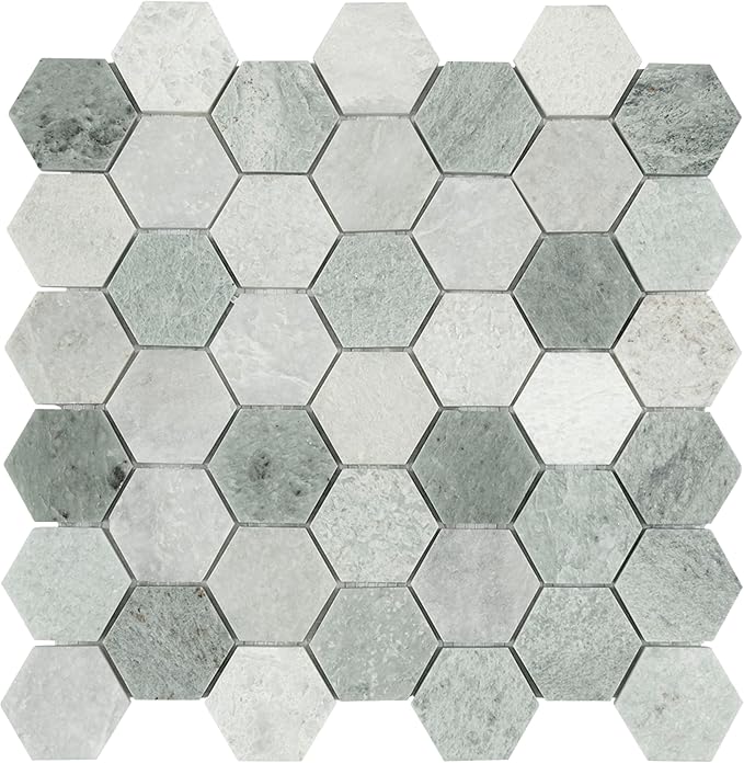 MSI Icelandic Green Hexagon 12 in. x 11.81 in. x 10 mm Polished Marble Mesh-Mounted Mosaic Wall Tile for Bathroom, Kitchen Backsplash, Accent Wall Tile, and Shower Wall Tile