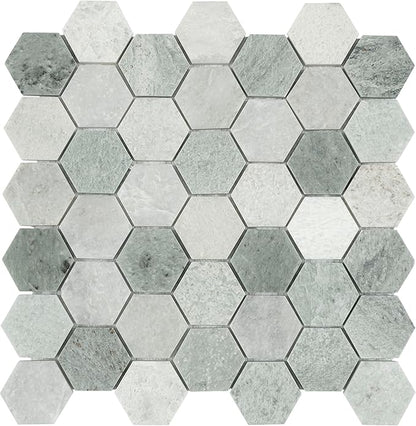 MSI Icelandic Green Hexagon 12 in. x 11.81 in. x 10 mm Polished Marble Mesh-Mounted Mosaic Wall Tile for Bathroom, Kitchen Backsplash, Accent Wall Tile, and Shower Wall Tile