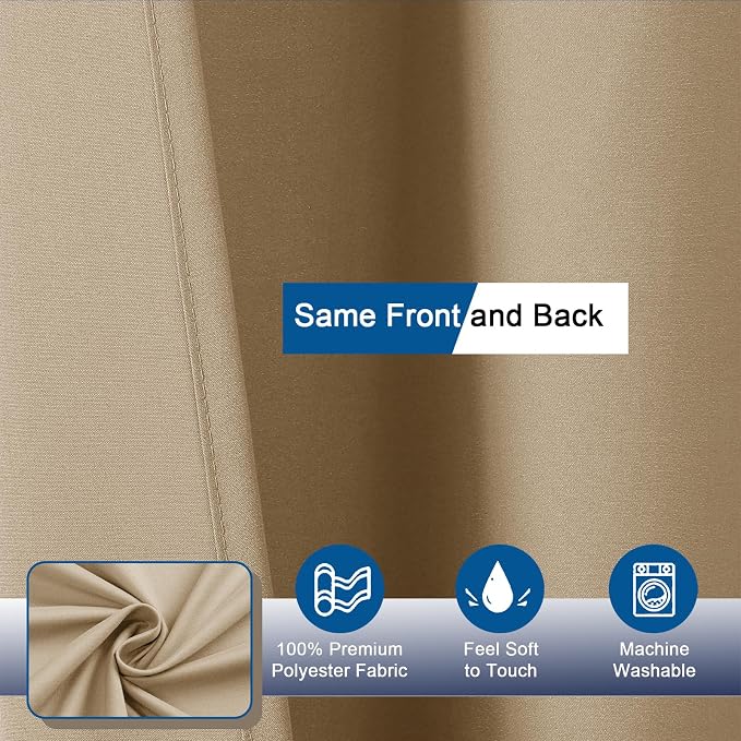 Zora 78 Inch Shower Curtain Set with 12 Plastic Hooks, Plain Fabric Taupe Shower Curtain for Bathroom - Long Shower Curtain, Water Resistance, Machine Washable Soft Cloth, 72X78, Taupe