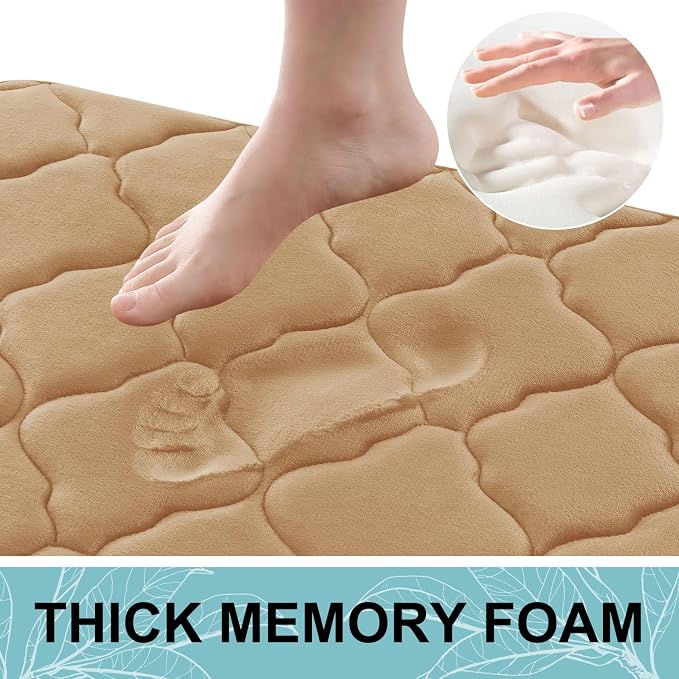 OLANLY Memory Foam Bath Mat Rug 44x24, Ultra Soft and Absorbent Bathroom Rugs, Non-Slip, Comfortable, Machine Washable Bath Carpet for Bathroom Floor, Tub Shower and Home Decor Accessories, Dark Beige