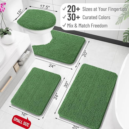 OLANLY Toilet Rugs U-Shaped 24x20, Soft Absorbent Chenille Contour Rugs | Olive Green, Quick-Drying Rubber Backing, Machine Washable Non-Slip Shaggy Bathroom Mat for Toilet, Home Decor Accessories