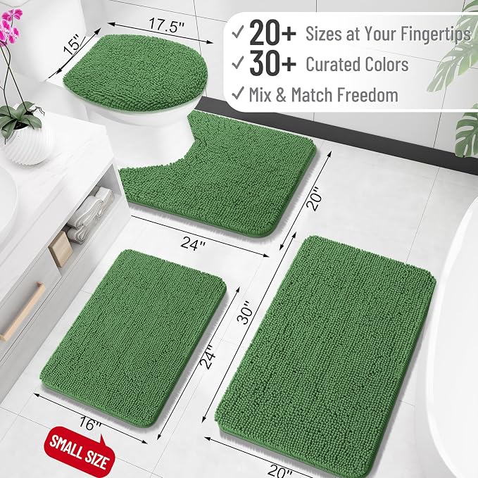 OLANLY Large Bathroom Rugs 44x32, Extra Soft Absorbent Chenille Bath Rugs | Olive Green, Quick-Drying Rubber Backing, Washable Bath Mat for Bathroom Floor, Tub and Shower, Home Decor Accessories