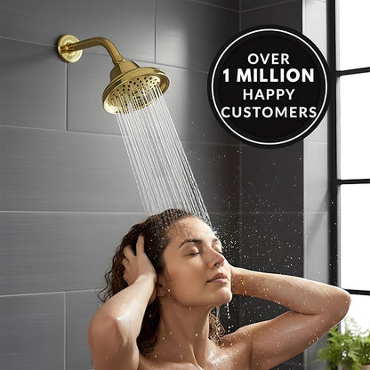 Aqua Elegante Massage Shower Head With Mist - 2.5 GPM - Polished Brass | High Pressure Boosting, 6 Function Adjustable Massaging Rainfall Showerhead For Low Flow Baths With Water Saving Nozzles
