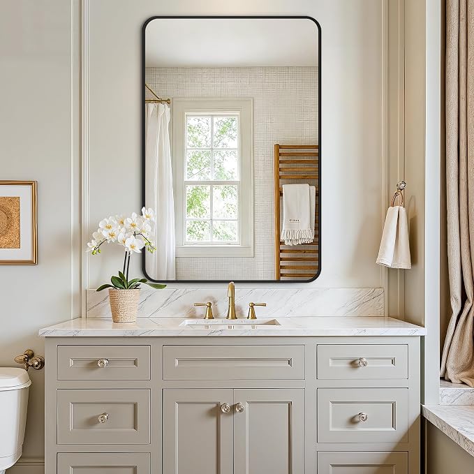 Vanity Bathroom Mirror, 36”x24” Black Bathroom Mirror for Over Sink | HD Tempered Glass, Anti-Rust Frame, Vertical or Horizontal, Wall Mirrors for Bathroom Sink, Living Room, Entryway, Bedroom