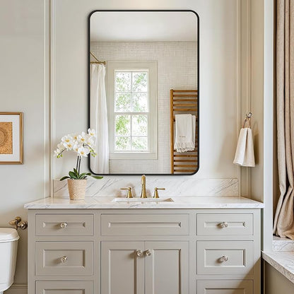Vanity Bathroom Mirror, 36”x24” Black Bathroom Mirror for Over Sink | HD Tempered Glass, Anti-Rust Frame, Vertical or Horizontal, Wall Mirrors for Bathroom Sink, Living Room, Entryway, Bedroom