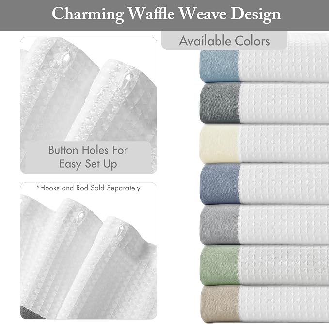 Madison Park Spa Waffle Shower Curtain for Bathroom, 72 x 72, Charcoal | Striped, Pieced Fabric Design, 3M Scotchgard Moisture Management, Hotel Quality, Modern, for Bathroom, OEKO-TEX Certified