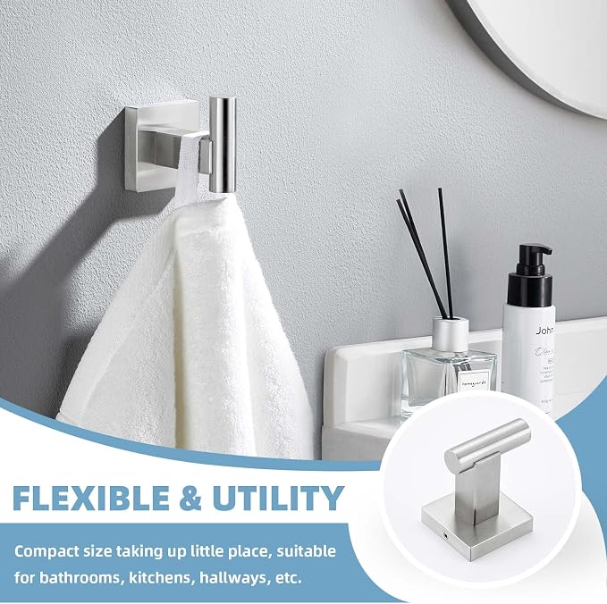 Suyar Bathroom Hardware Set Brushed Nickel, Bathroom Accessories 4 Pieces | Include Robe Hook, Toilet Paper Holder, Hand Towel Holder, Towel Bar, SUS304 Stainless Steel, Wall Mounted