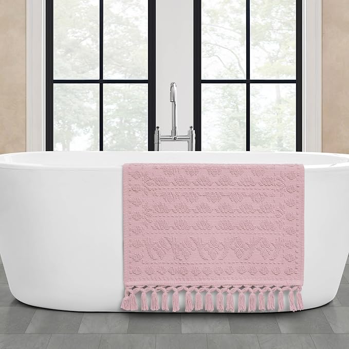 French Connection Nellore Bath Rugs, Woven and Beaded Bath Mats, Durable and Thick Bath Mats for Bathroom and Shower Rugs, 20" x 64", Light Purple