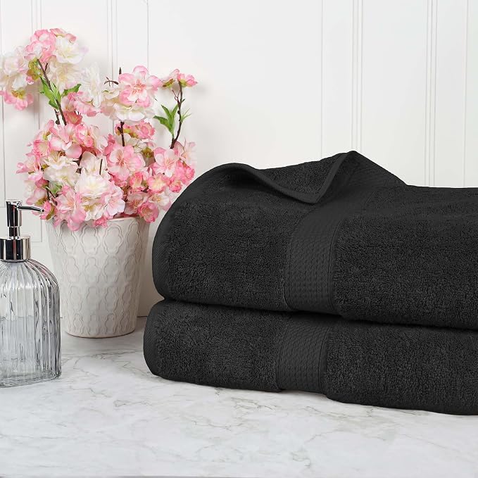 SUPERIOR Egyptian Cotton Pile Heavyweight Bath Sheet, 2 Piece Set, Black | Highly Absorbent, Ultra Soft Luxury 800 GSM Towel Set for Bathroom, Shower, Hotel Essentials Oversize Plush Madeline Towels