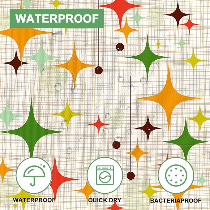 Mid Century Modern Shower Curtain, Retro Abstract Geometric Design Bath Curtains for Bathroom, Boho Colorful Unique Stars Pattern Decor Waterproof Fabric Shower Curtain Sets 12 Hooks 72X72 in