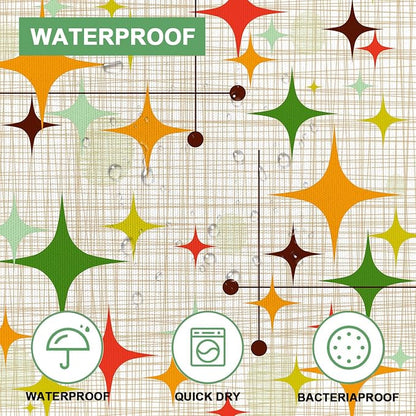 Mid Century Modern Shower Curtain, Retro Abstract Geometric Design Bath Curtains for Bathroom, Boho Colorful Unique Stars Pattern Decor Waterproof Fabric Shower Curtain Sets 12 Hooks 72X72 in