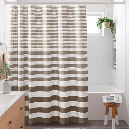 Madison Park Standard Shower Curtain for Bathroom, Taupe Ombre, 72" x 72" | Ariana Ombre Cozy, Spa Quality Modern Waffle Weave Contemporary, 3M Scotchgard Treatment, Machine Washable