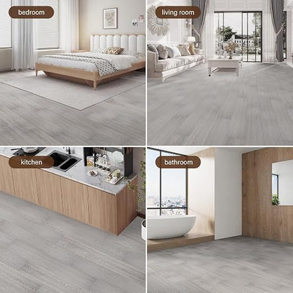 INMOZATA 36-Pack Peel and Stick Flooring Vinyl Floor Tile (White Wash Wood) | 54 Sq.Ft, Waterproof, Heat-resistant, Wood Grain, Strong Adhesive, DIY Flooring for Bedroom Living Room Bathroom Kitchen RV