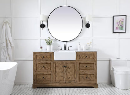 60" Pre-Assembled Bathroom Vanity with Sink, Solid Birch and MDF, Carrara White Marble Countertop Attached, Single Rectangle Porcelain Sink, 6 Soft-Close Drawers, Driftwood