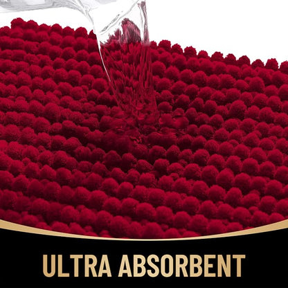 OLANLY Thick Chenille Bathroom Runner Rugs 44x24, Absorbent Bath Mat, Red | Soft Bath Rugs, Rubber Backing, Machine Wash Dry, Bath Mats for Bathroom, Tub and Shower, Home Decor Accessories