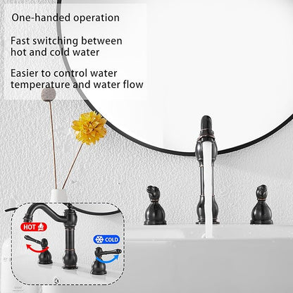 GGStudy 2 Handles 3 Holes Faucet Widespread Bathroom Sink Faucet Basin Tap Mixer Supply Hose Included Matching Pop Up Drain Oil Rubbed Bronze