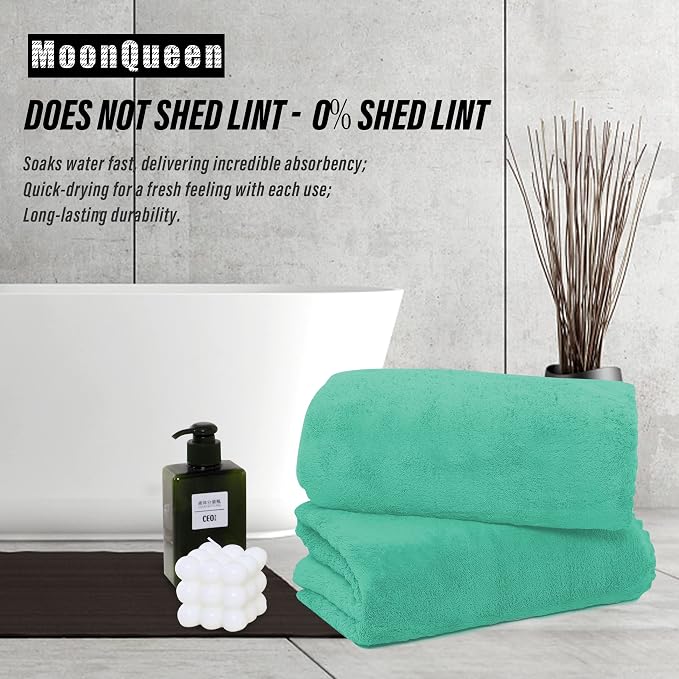 MOONQUEEN 2 Pack Premium Bath Towel Set - Quick Drying - Microfiber Coral Velvet Highly Absorbent Towels - Multipurpose Use as Bath Fitness, Bathroom, Shower, Sports, Yoga Towel (Aqua Green)
