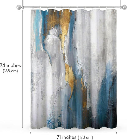 Americanflat 71x74 Marbled Texture Shower Curtain - Water-Resistant Long Shower Curtain with Durable Metal Grommets and 12 Hooks - 100% Polyester - Slate Blue, Warm Gold, Grey and White