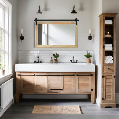 COGOOD Farmhouse Bathroom Mirrors for Over Sink - 26 x 41 Burlywood | Rustic Barn Door Wood Framed Vanity Mirror for Entryway, Living Room, Bedroom, Dresser Wall Decor