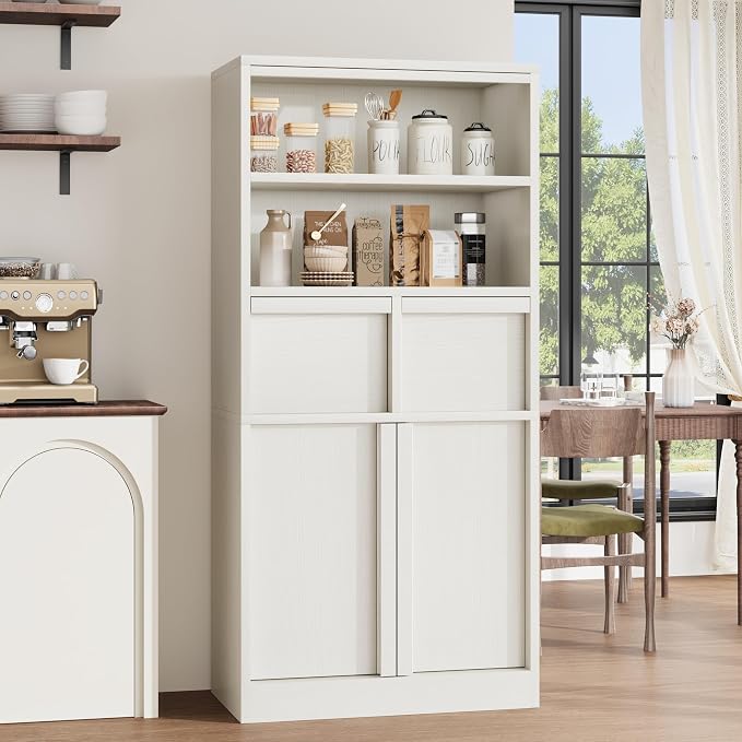 Garvee Tall Bathroom Cabinet, Floor Storage Cabinet with Doors & 2 Drawers, 51" H Tall Organizer Cabinet Freestanding for Bathroom, Living Room, Kitchen & Pantry (White)