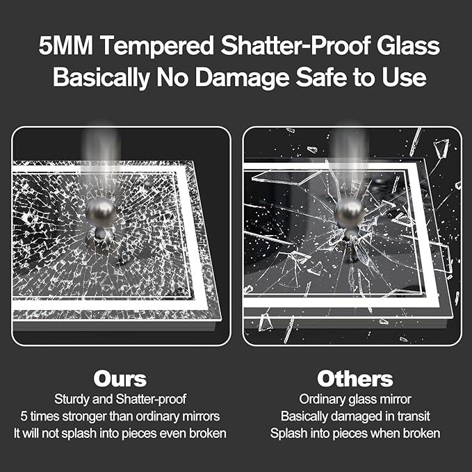 OKPAL 55x40 Lighted Bathroom Mirror, Anti-Fog LED Bathroom Mirror, Bathroom Mirror with Lights, Dimmable Lighted Vanity Mirror, Shatterproof, ETL Listed, Horizontal/Vertical