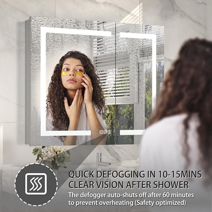 LED Bathroom Medicine Cabinet with Mirror, 36"x30" Anti-Fog Smart Mirror Cabinet, UPVC Waterproof Vanity Cabinet Recessed/Surface, Adjustable Shelves, 3-Color Dimmable, Motion Sensor, DTC Hinges