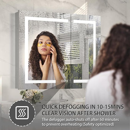LED Bathroom Medicine Cabinet with Mirror, 36"x30" Anti-Fog Smart Mirror Cabinet, UPVC Waterproof Vanity Cabinet Recessed/Surface, Adjustable Shelves, 3-Color Dimmable, Motion Sensor, DTC Hinges
