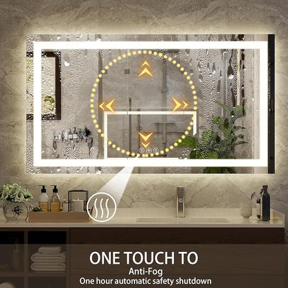 XRAMFY 55''X30'' LED Bathroom Mirror, Wall Mirror with Lights | Wall Mirror with Front and Backlight, 3 Colors Vanity Mirror with Lights, Anti-Fog Wall Mirror for Bathroom
