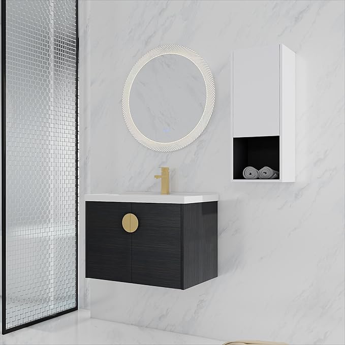 28 Inch Bathroom Vanity with Sink, 28'' Floating Bathroom Vanity with Sink Combo,Modern Wall Mounted Cabinet Set with 12'' Side Cabinet Combo,Black
