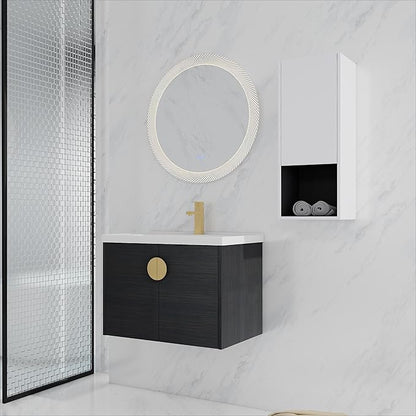 28 Inch Bathroom Vanity with Sink, 28'' Floating Bathroom Vanity with Sink Combo,Modern Wall Mounted Cabinet Set with 12'' Side Cabinet Combo,Black
