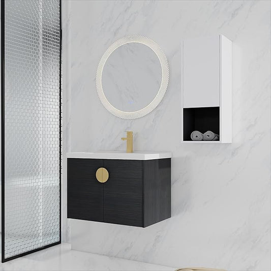28 Inch Bathroom Vanity with Sink, 28'' Floating Bathroom Vanity with Sink Combo,Modern Wall Mounted Cabinet Set with 12'' Side Cabinet Combo,Black