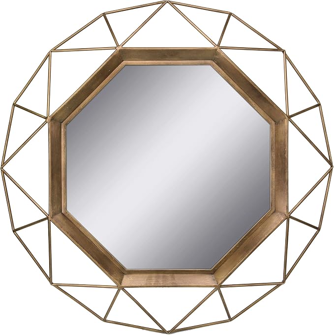 Stonebriar Decorative Antique Gold 28.3" Geometric Metal Wire Frame Hanging Wall Mirror with Mounting Brackets, Modern Decor for the Living Room, Bedroom, Bathroom, Hallway, and Entryway