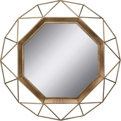 Stonebriar Decorative Antique Gold 28.3" Geometric Metal Wire Frame Hanging Wall Mirror with Mounting Brackets, Modern Decor for the Living Room, Bedroom, Bathroom, Hallway, and Entryway