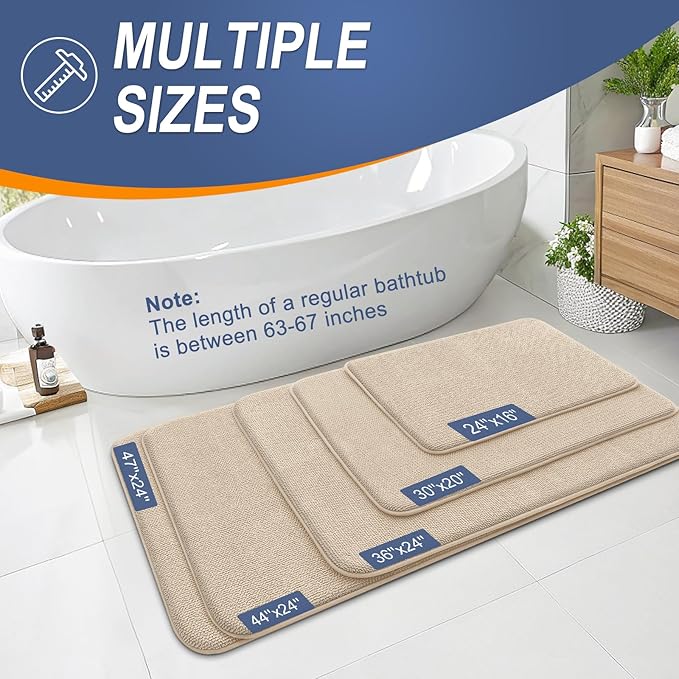 OLANLY Thick Memory Foam Bathroom Rugs 30x20, Absorbent Bath Mat, Beige | Soft Quick Dry Bath Rugs, Non-Slip, Machine Washable Carpet for Bathroom Floor, Tub and Shower, Home Decor Accessories