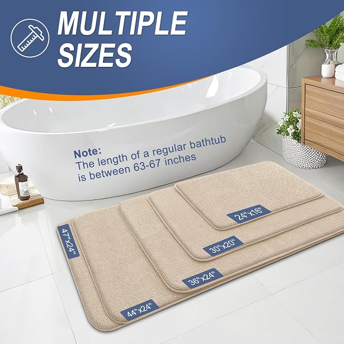 OLANLY Memory Foam Bathroom Runner Rugs 59x20, Absorbent Long Mat, Beige | Soft Quick Dry Bath Rugs, Non-Slip Carpet, Machine Washable Mat for Bathroom Floor, Tub and Shower, Home Decor Accessories