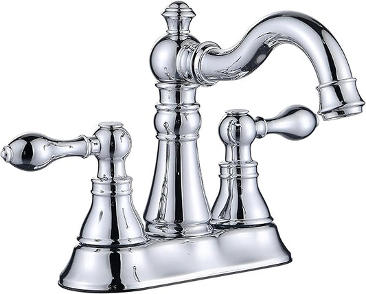 2 Handle Polished Chrome Bathroom Faucet 3 Hole with Pop up Drain Assembly,4 Inch Centerset Bathroom Lavatory Sink Faucet,F-0048-CP