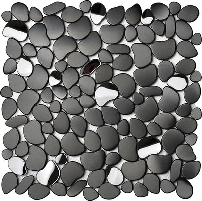 Black Tile Backsplash Pebble Tile Metal Mosaic Tiles for Kitchen Backsplash Bathroom Shower Floor【5 Sheets】