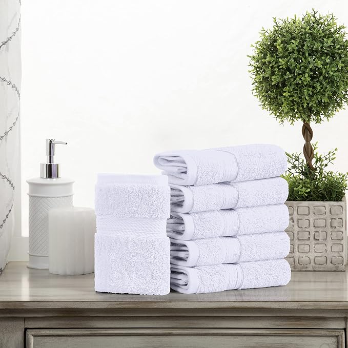 Superior Egyptian Cotton Plush & Absorbent, Face Towel Set of 6, White | Quick Dry, Soft Luxury Towel Set, Bath Essentials for Bathroom, Guest Bath, Spa, 2 Piece Face, Madeline Towels