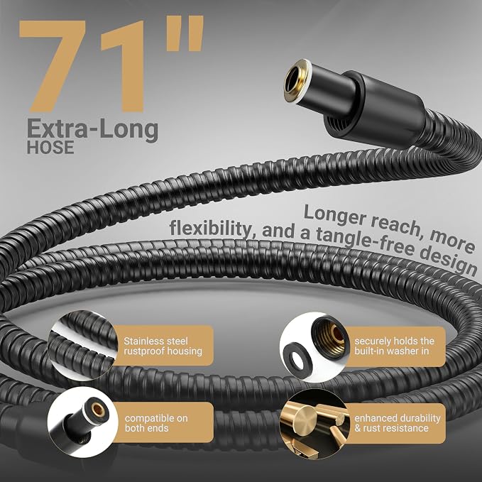 Filtered Shower Head with Handheld, 11.8" Rain Shower Head, High Pressure | 10-Function Spray Options, Adjustable Extension Arm, Secure Adhesive Holder, Easy Installation, Stainless Steel-Black Finish
