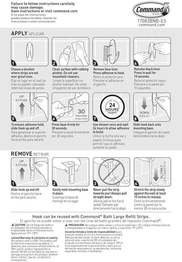 Command Large Designer Bath Hook, 1-Hook with Water-Resistant Strips, Great for Bathroom Organization
