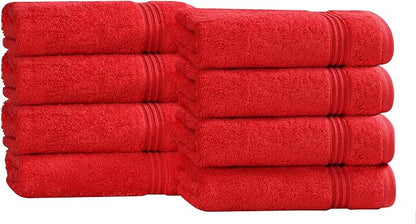 SUPERIOR Egyptian Cotton Hand Towel Set, Small Towels for Home Bathroom, Master, Guest Bath, Decor Essentials, Quick Dry, Absorbent, Kitchen, Spa, Hotel, Resort, Adult, Kids, Set of 8, Red