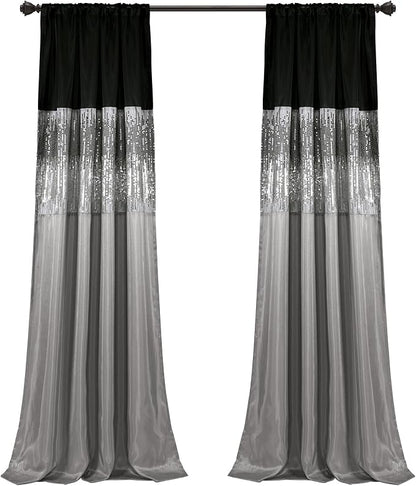 Lush Decor Night Sky Window Curtain Panel, Single 42"W x 84"L Black & Gray - Sequin Backdrop Curtain - Room Darkening Curtains For Bedroom - Glam Decor